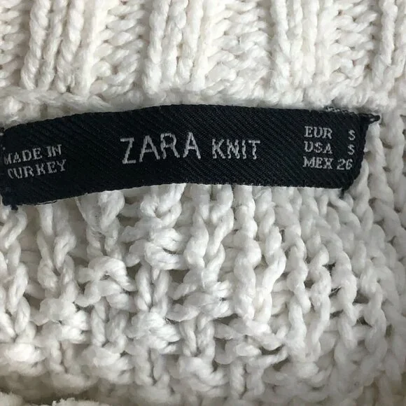 Zara White Knit Crew Neck Sweater Size Small - Picture 9 of 9